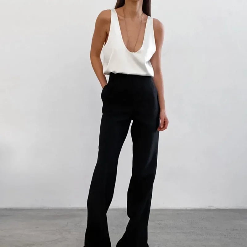 Satin Tank Top – Women's Plunging U-Neck Sleeveless Relaxed Fit