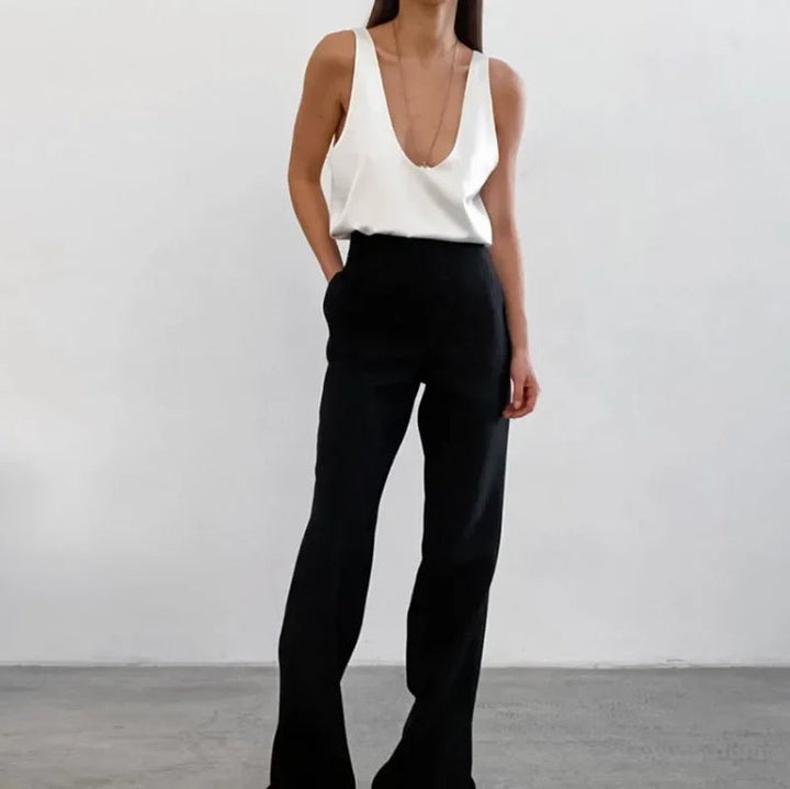 Satin Tank Top – Women's Plunging U-Neck Sleeveless Relaxed Fit