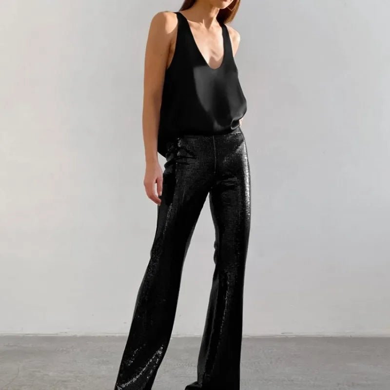 Satin Tank Top – Women's Plunging U-Neck Sleeveless Relaxed Fit