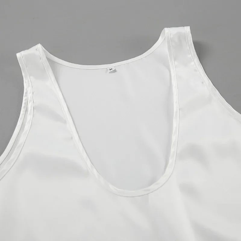Satin Tank Top – Women's Plunging U-Neck Sleeveless Relaxed Fit