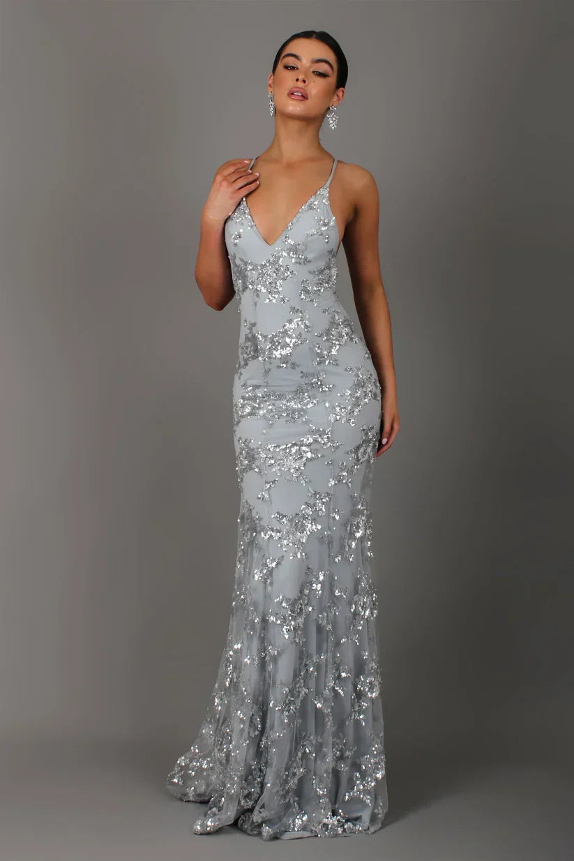Women's Sequin Maxi Dress Deep V-Neck Sleeveless – Floor Evening
