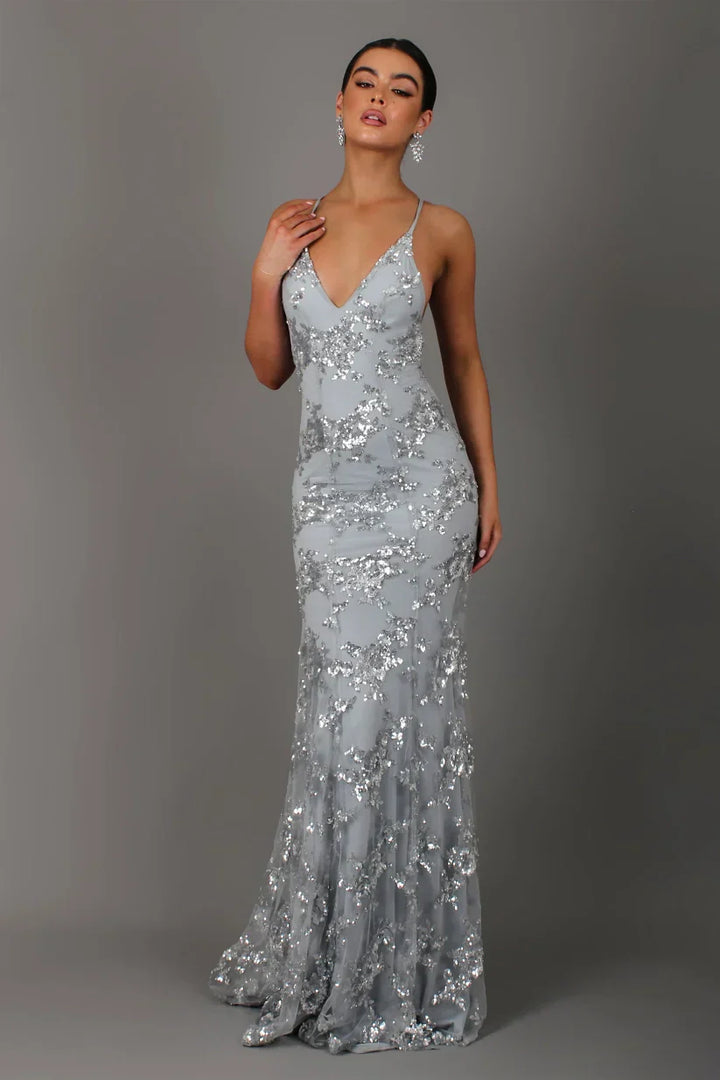 Women's Sequin Maxi Dress Deep V-Neck Sleeveless – Floor Evening