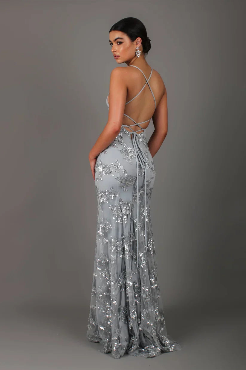 Women's Sequin Maxi Dress Deep V-Neck Sleeveless – Floor Evening