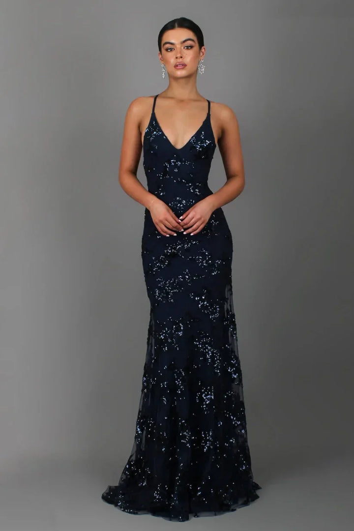 Women's Sequin Maxi Dress Deep V-Neck Sleeveless – Floor Evening