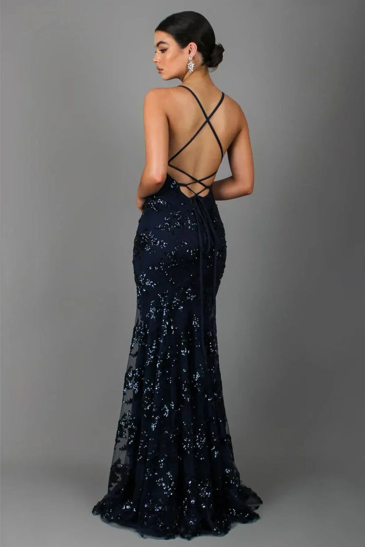Women's Sequin Maxi Dress Deep V-Neck Sleeveless – Floor Evening