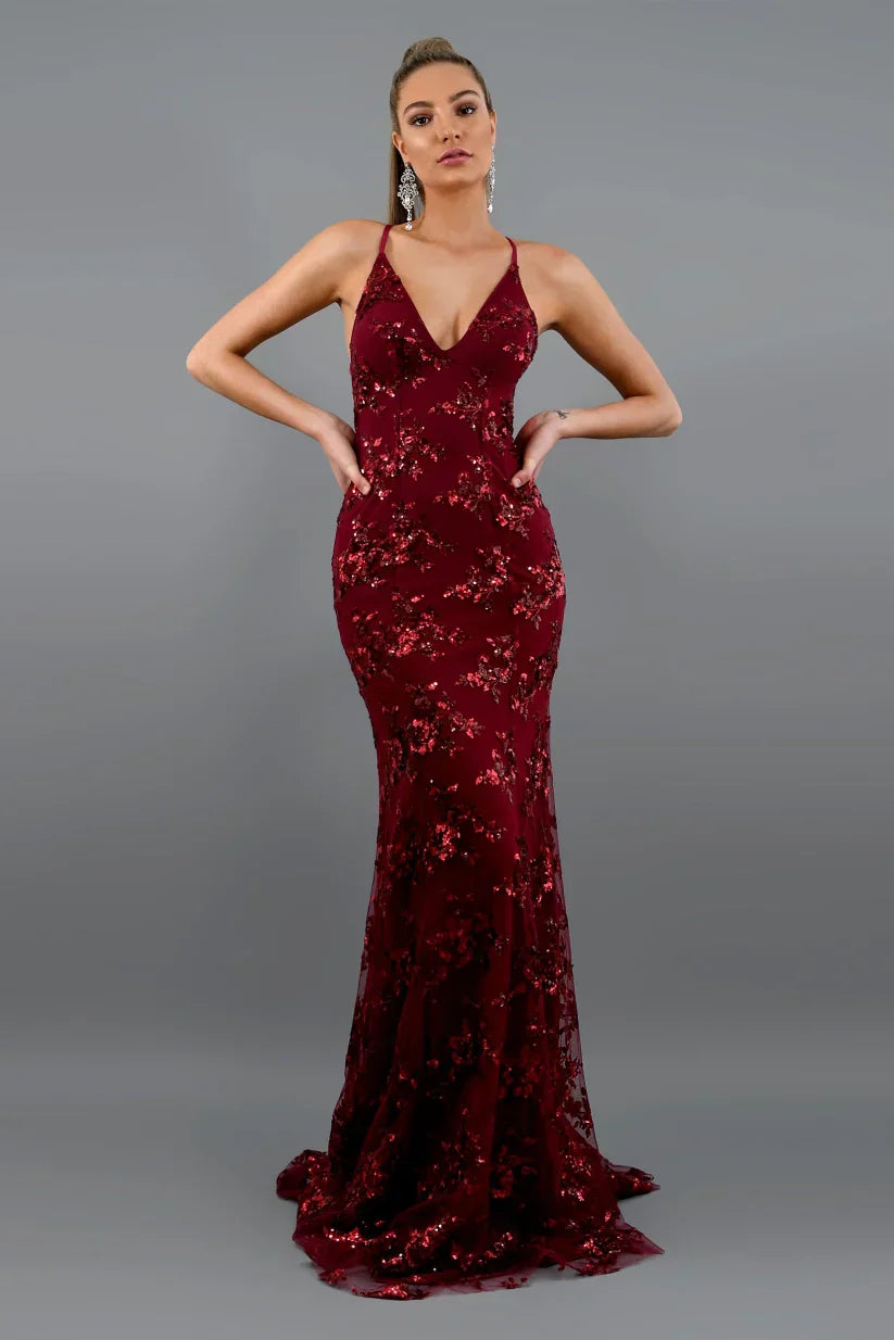Women's Sequin Maxi Dress Deep V-Neck Sleeveless – Floor Evening
