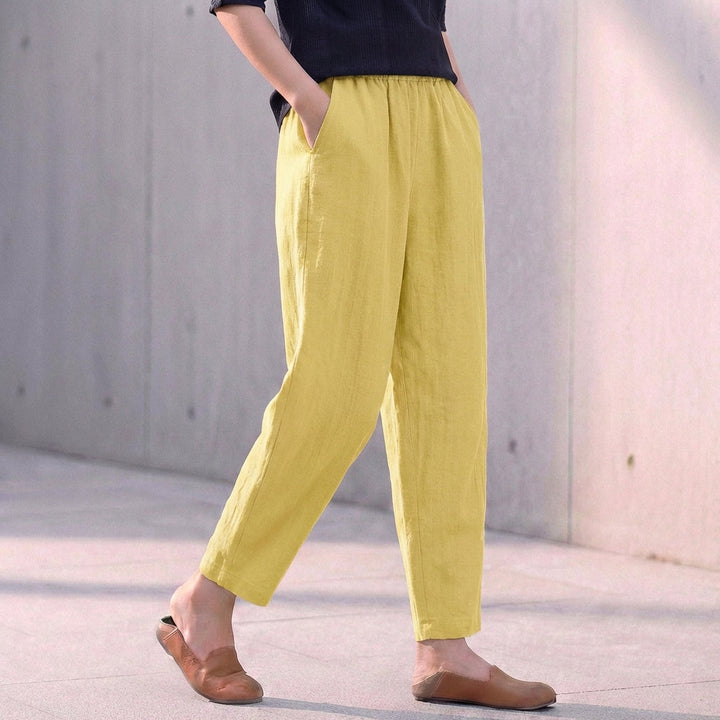 Women's Linen Blend Tapered Ankle Trousers – Relaxed Fit