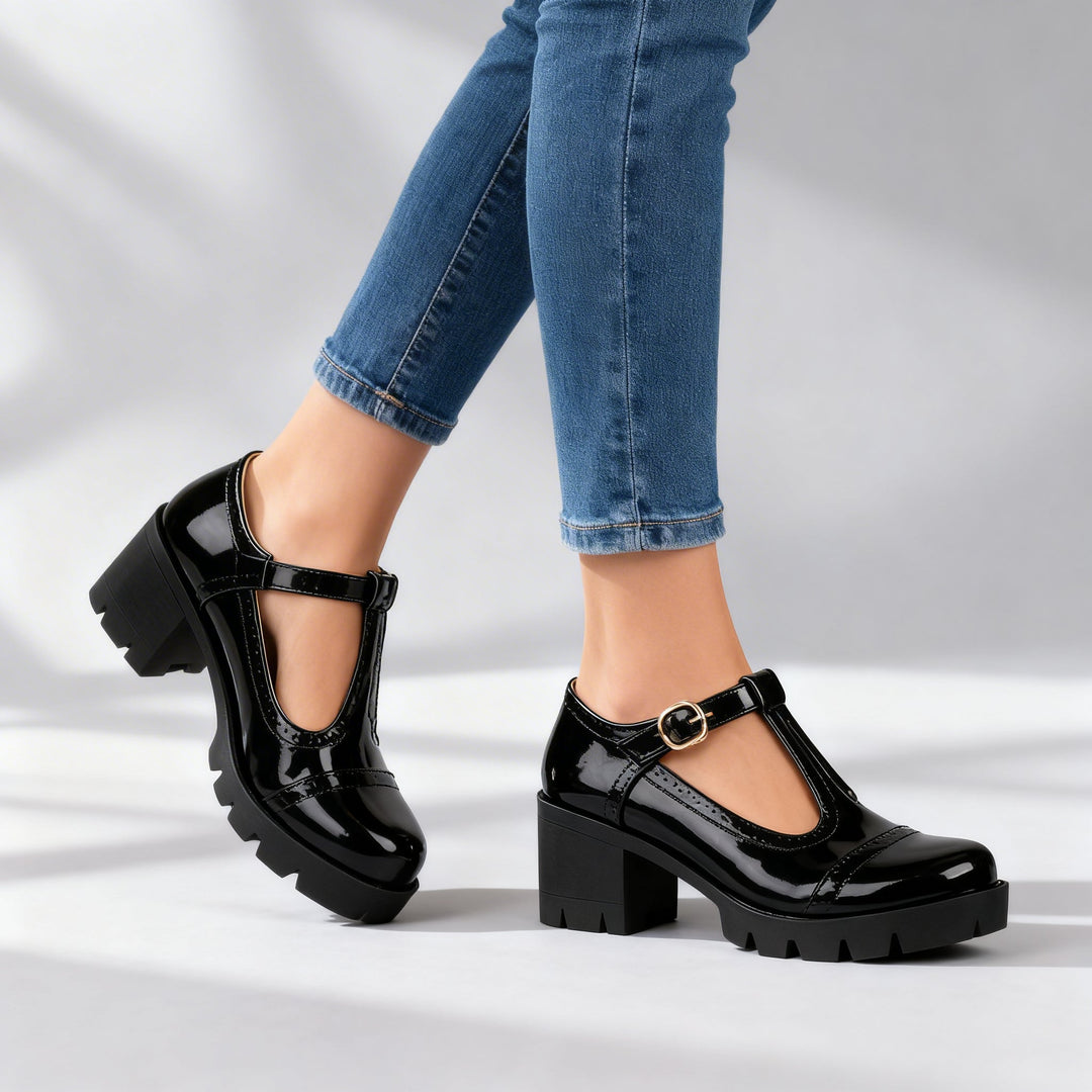 Women's T-Strap Brogue Mary Jane – Block Heel Platform